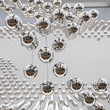 A freeform arrangement of hanging glass balls.