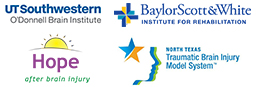 UT Southwestern logo, Baylor Scott & White logo, Hope After Brain Injury logo, North Texas TBI logo